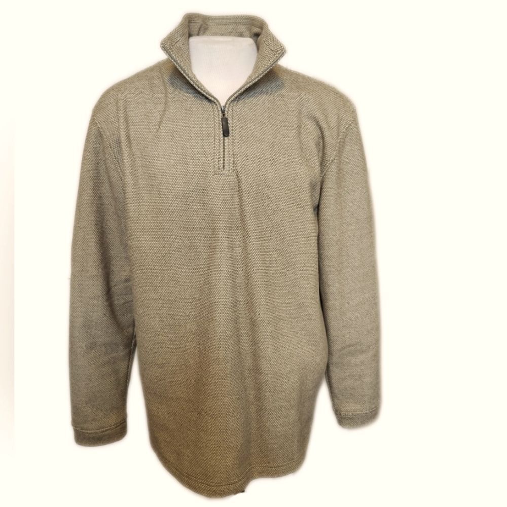 Haggar khaki tan quarter zip long sleeved sweatshirt,  polyester,  Large